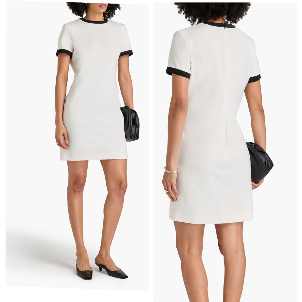 Theory Tailor Crepe Bi Color Ringer Crew Shift Dress Ivory Black NWT$345 SZ 16